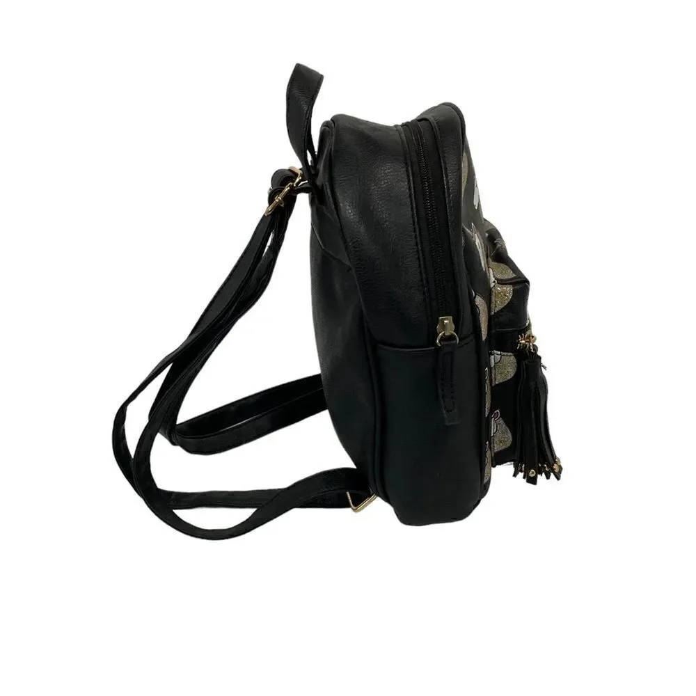 OMG Accessories Glitter Unicorn Black Backpack with Gold and White Accents